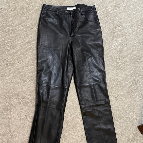 Real Clothes Pants - Black Leather Straight-Leg Pants - (Brand Not Visible)